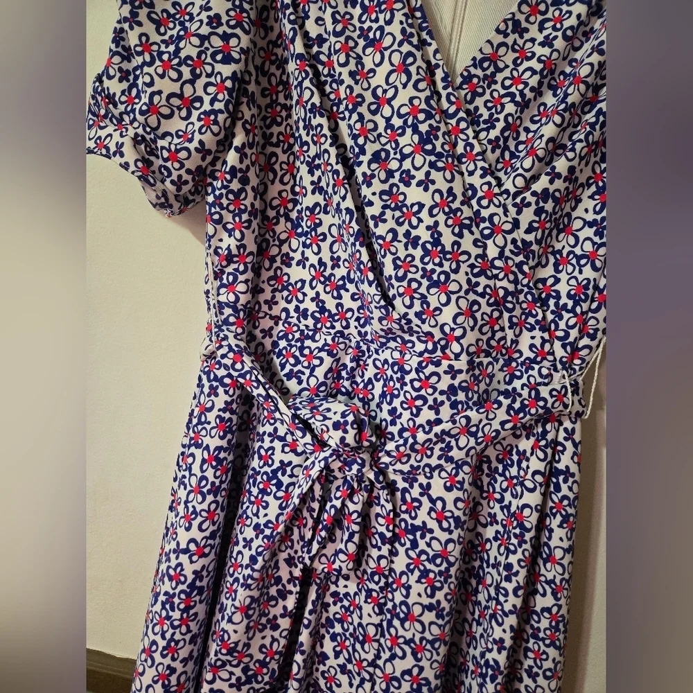 DKNY Floral Print Faux Wrap Iris Dress Multi Color Blue And Red Size 6 - Picture 9 of 11